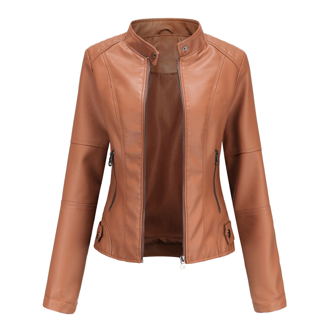 Damen Jacke im Schmalen Moto-Stil - Reißverschluss & Hoher Kragen