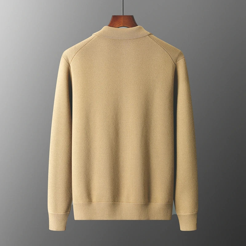 Herren Dicht Gestrickter Cardigan – Durchgehende Knopfleiste mit Pattentaschen