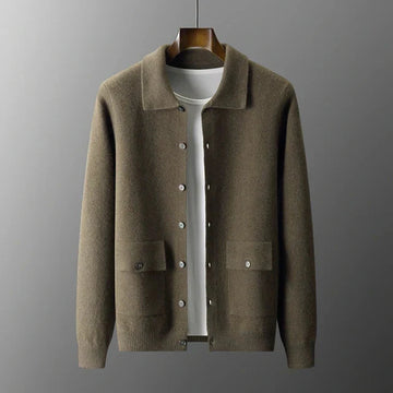 Herren Dicht Gestrickter Cardigan – Durchgehende Knopfleiste mit Pattentaschen