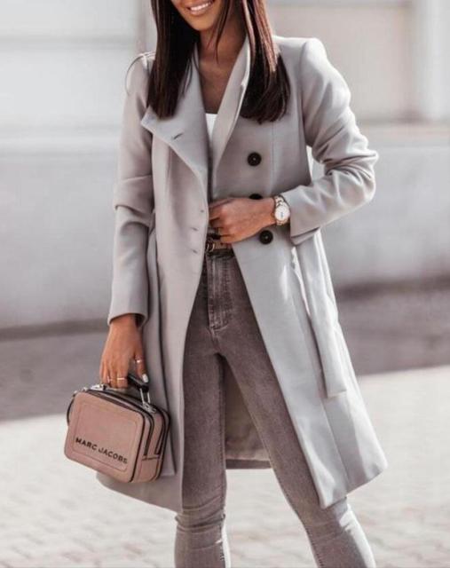 Abrigo trench largo hasta la rodilla para mujer - cinturón de lazo con solapa ancha