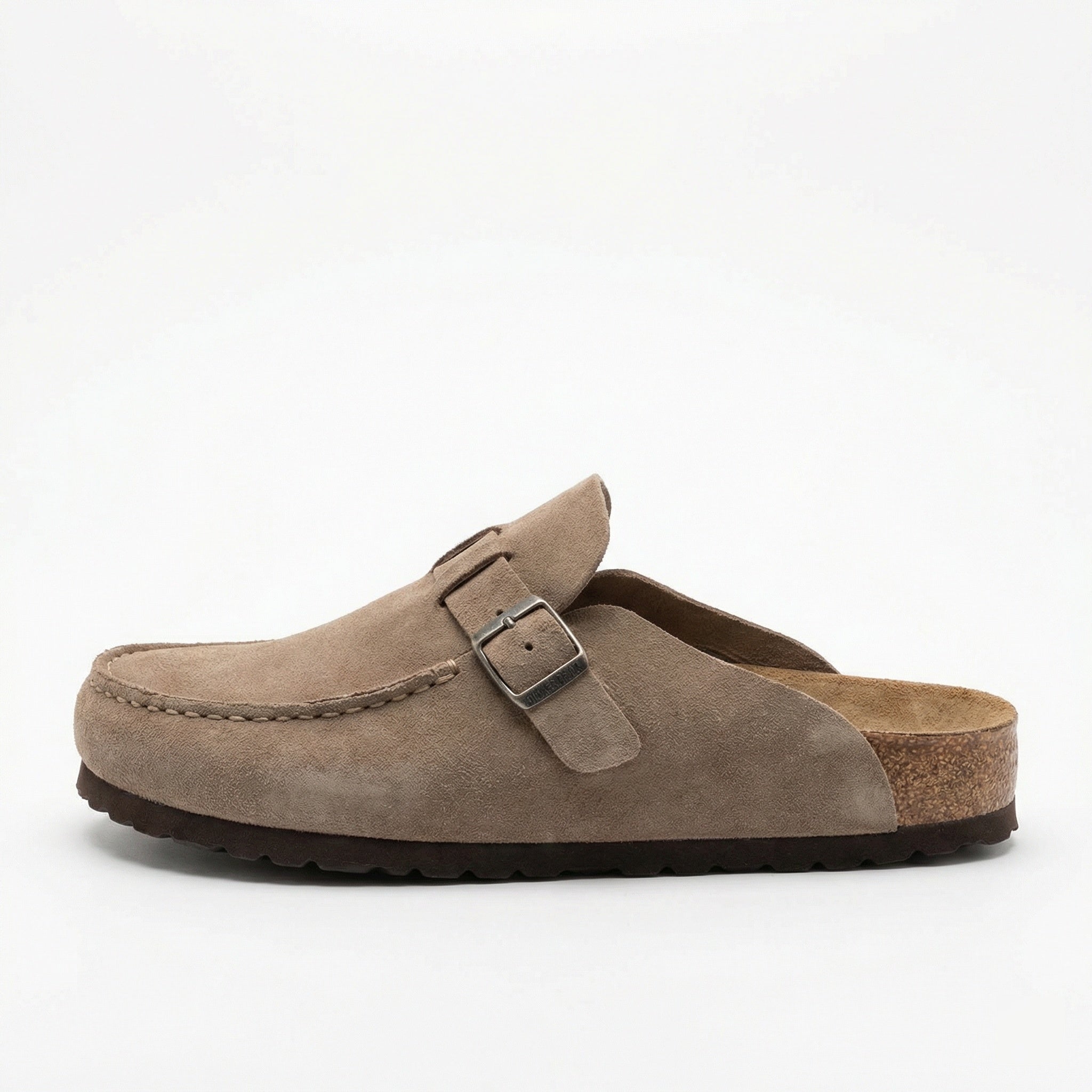 Damen Wildleder Clogs - Hinten offen mit Sohle im Kork-Stil