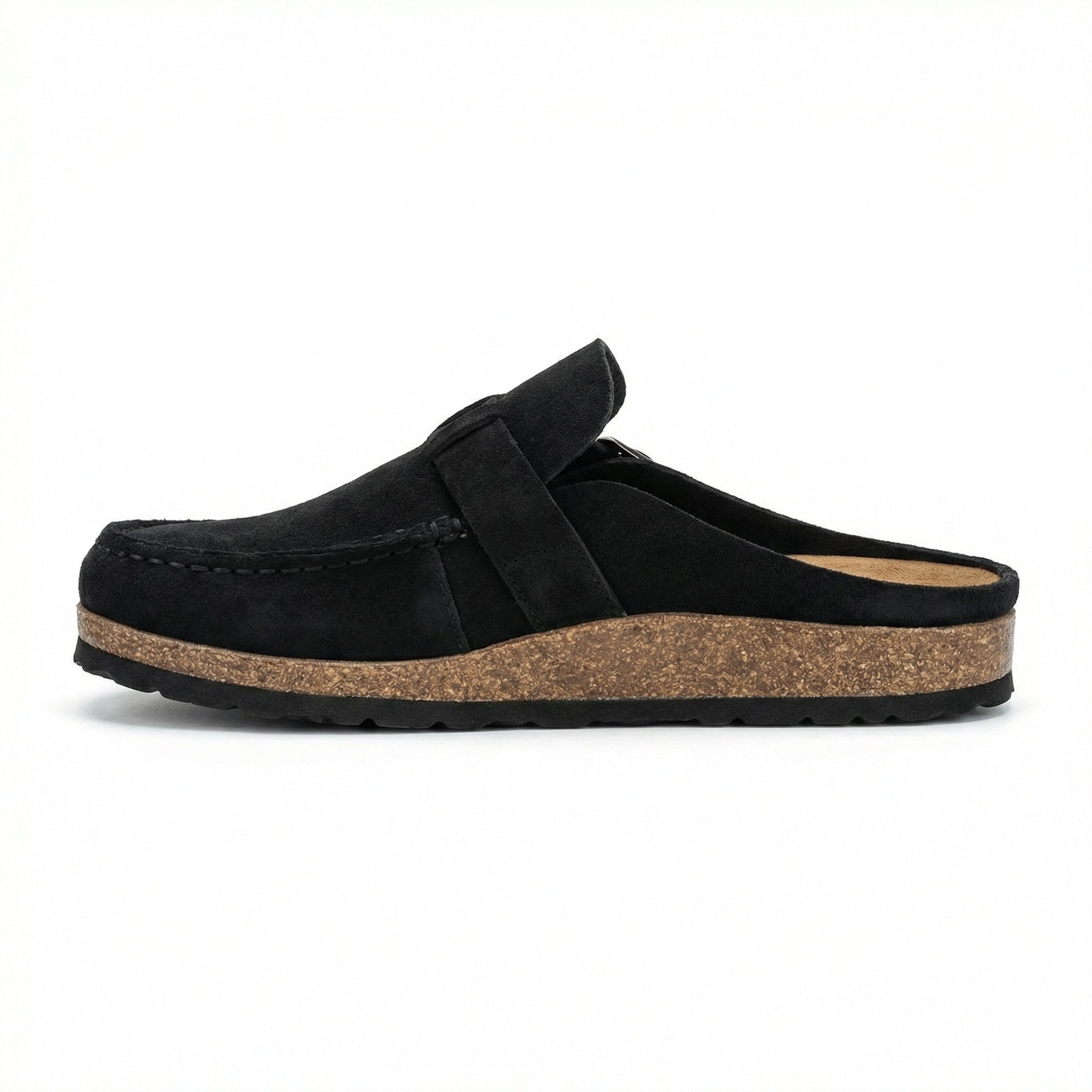 Damen Wildleder Clogs - Hinten offen mit Sohle im Kork-Stil