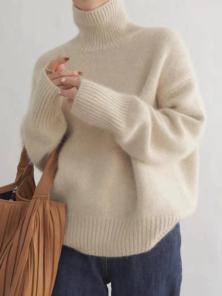 Damen Gestrickter Rollkragenpullover - Gemütliche Oversize-Passform