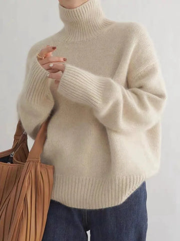 Damen Gestrickter Rollkragenpullover - Gemütliche Oversize-Passform