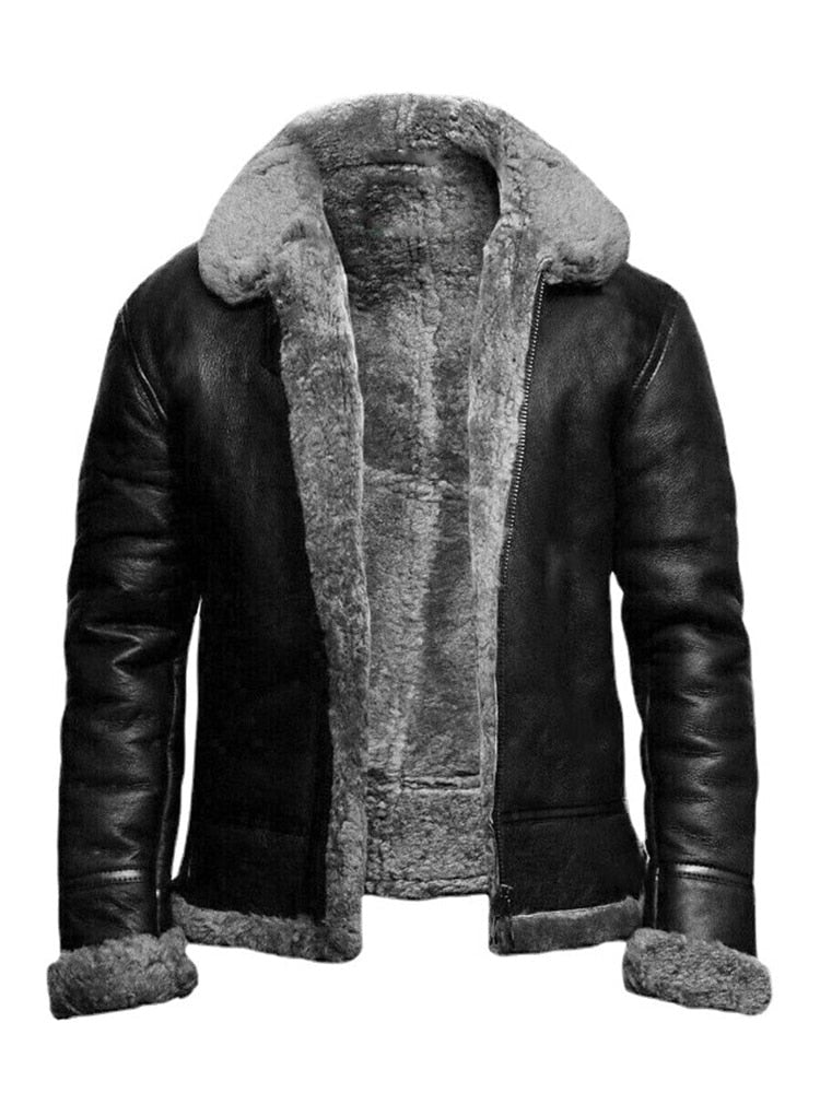 Herren Piloten Leder Winterjacke - Reißverschluss & Weiches Futter