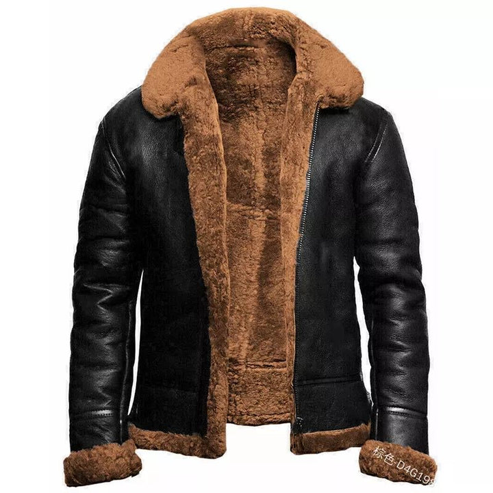 Men's Pilot Leather Winter Jacket - Zipper & Soft Lining