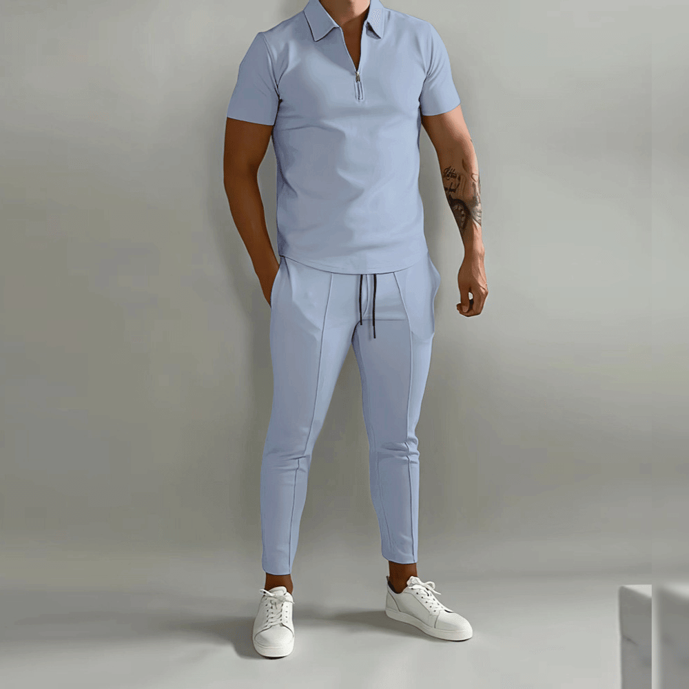 Herren 2-Teiler Set - Quarter-Zip Oberteil mit Slim Fit Hose