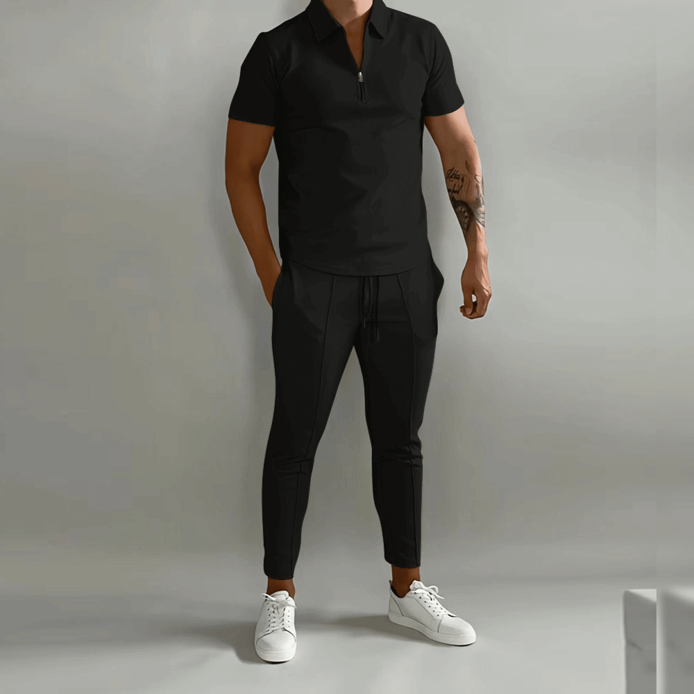 Herren 2-Teiler Set - Quarter-Zip Oberteil mit Slim Fit Hose