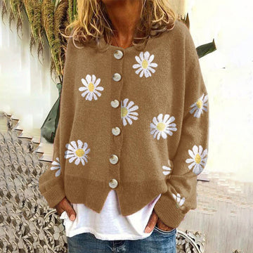 Damen-Blumen-Strick-Cardigan - Warm und Stilvoll