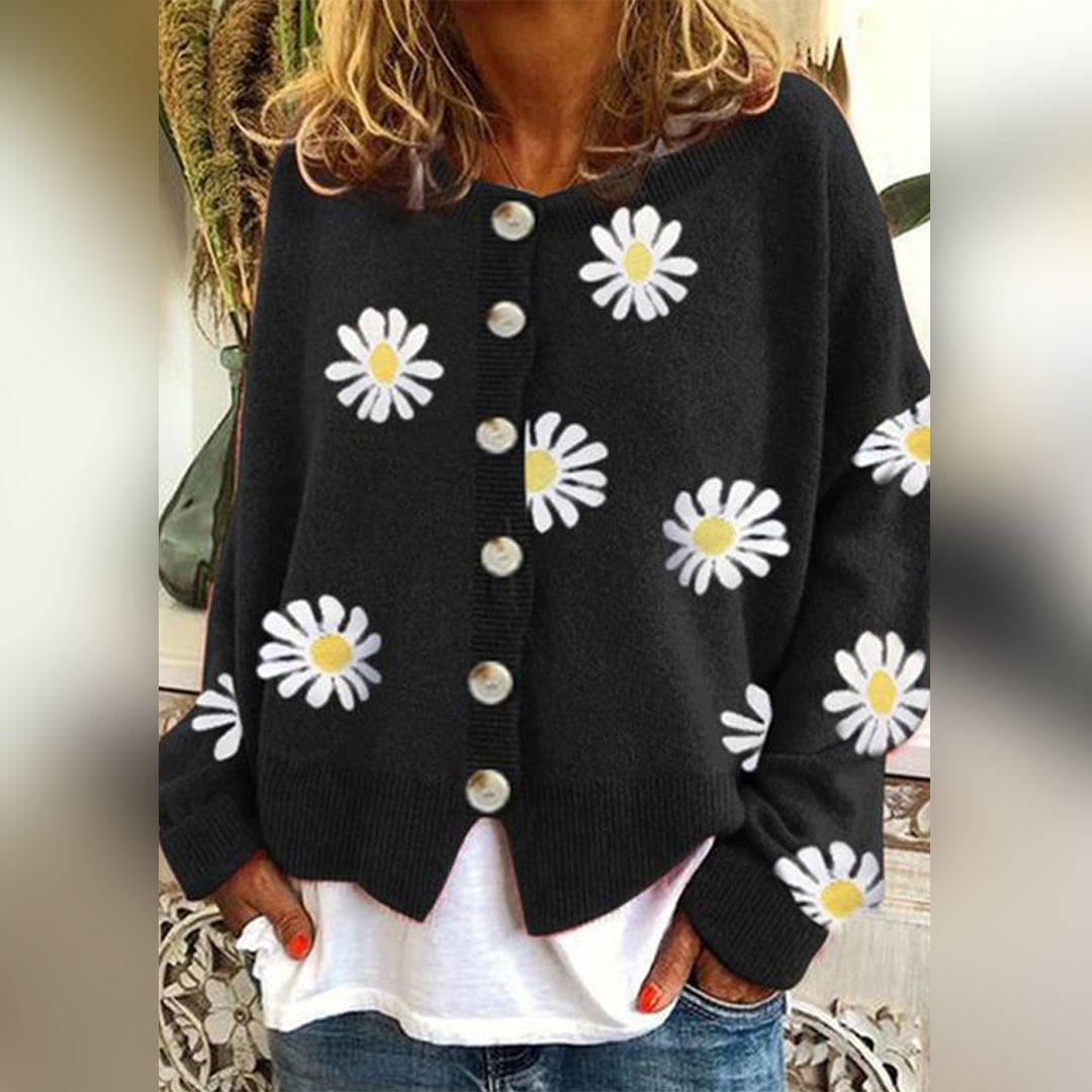 Damen-Blumen-Strick-Cardigan - Warm und Stilvoll