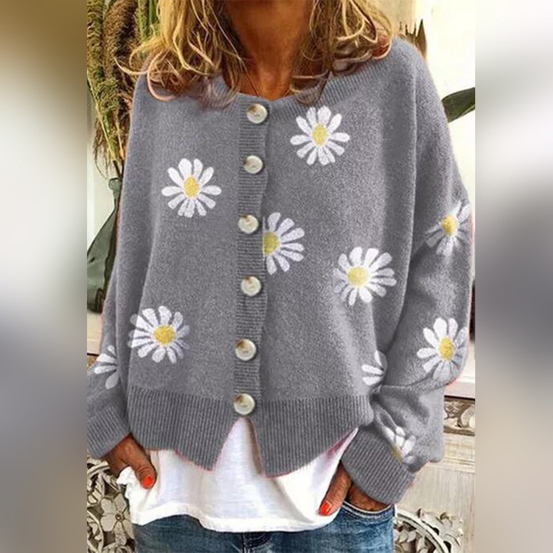 Damen-Blumen-Strick-Cardigan - Warm und Stilvoll