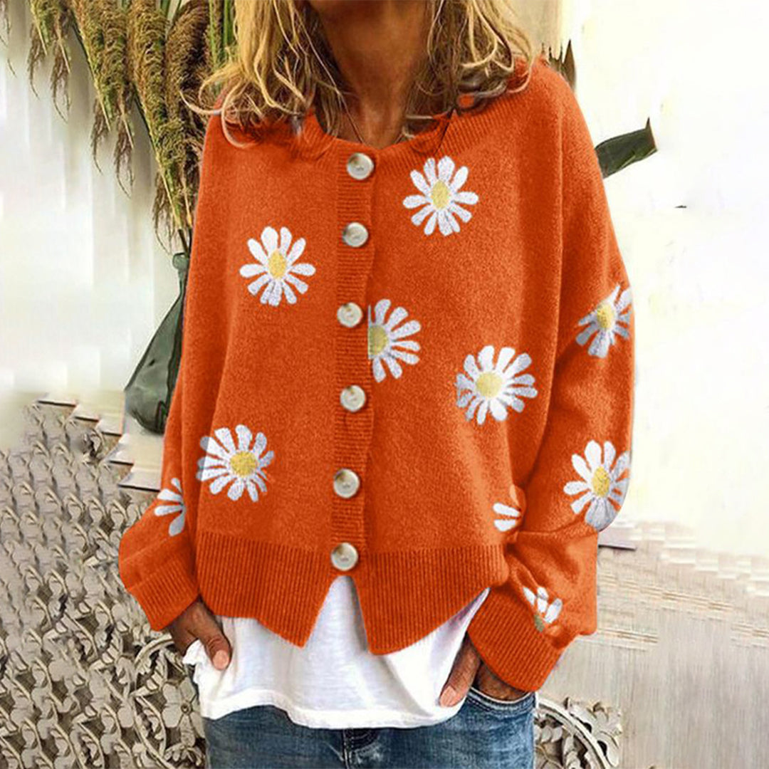 Damen-Blumen-Strick-Cardigan - Warm und Stilvoll