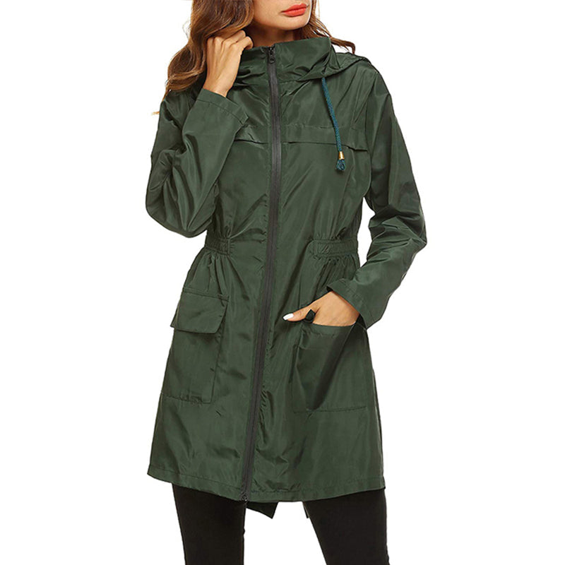 Women's Lightweight Waterproof Jacket - Elastic Waist Design