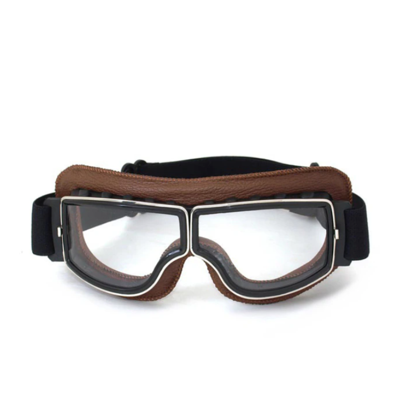 Herren Leder Motorradbrille - Retro-Stil mit Flexiblen Riemen