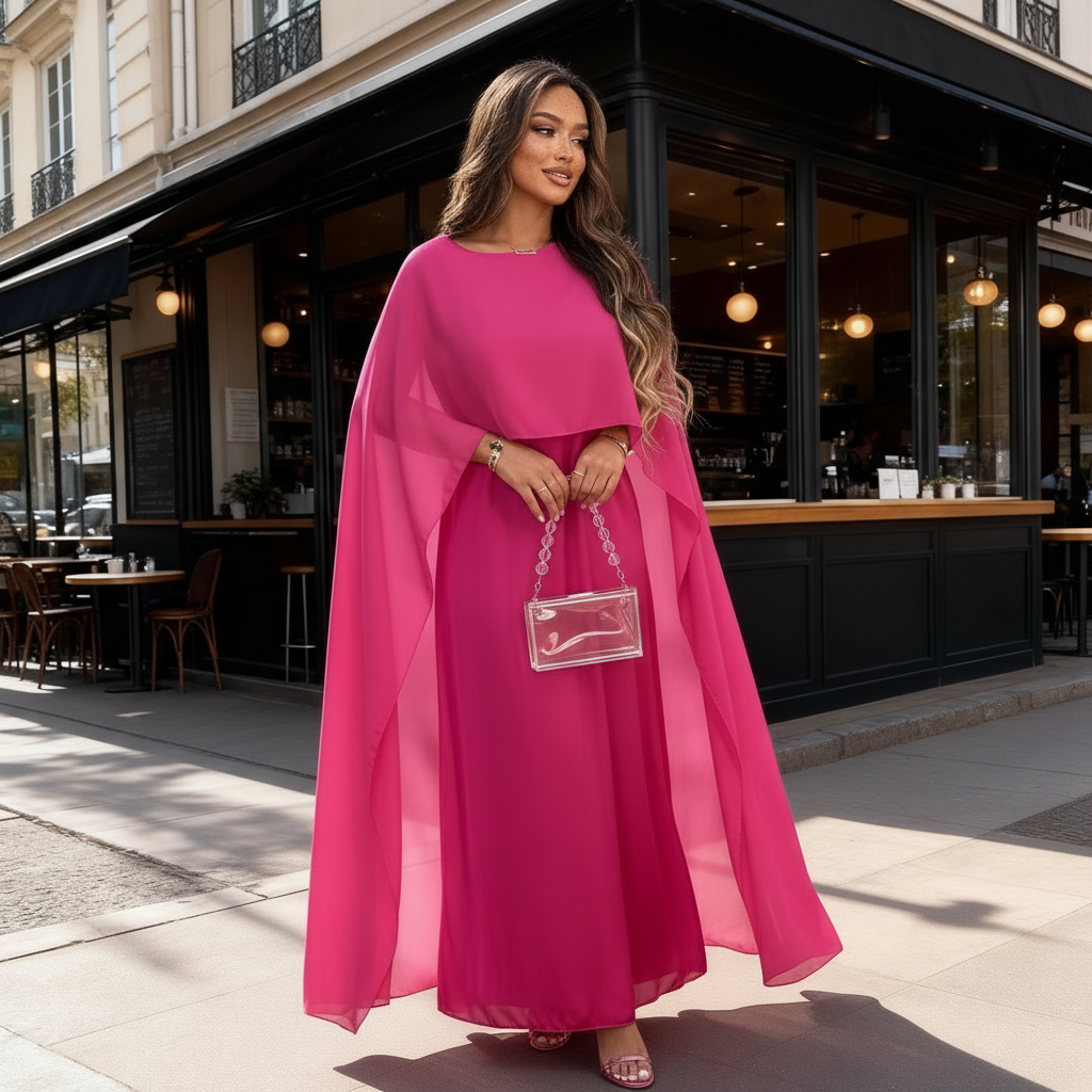 Women’s Cape Overlay Maxi Dress - Draped & Silky-Style