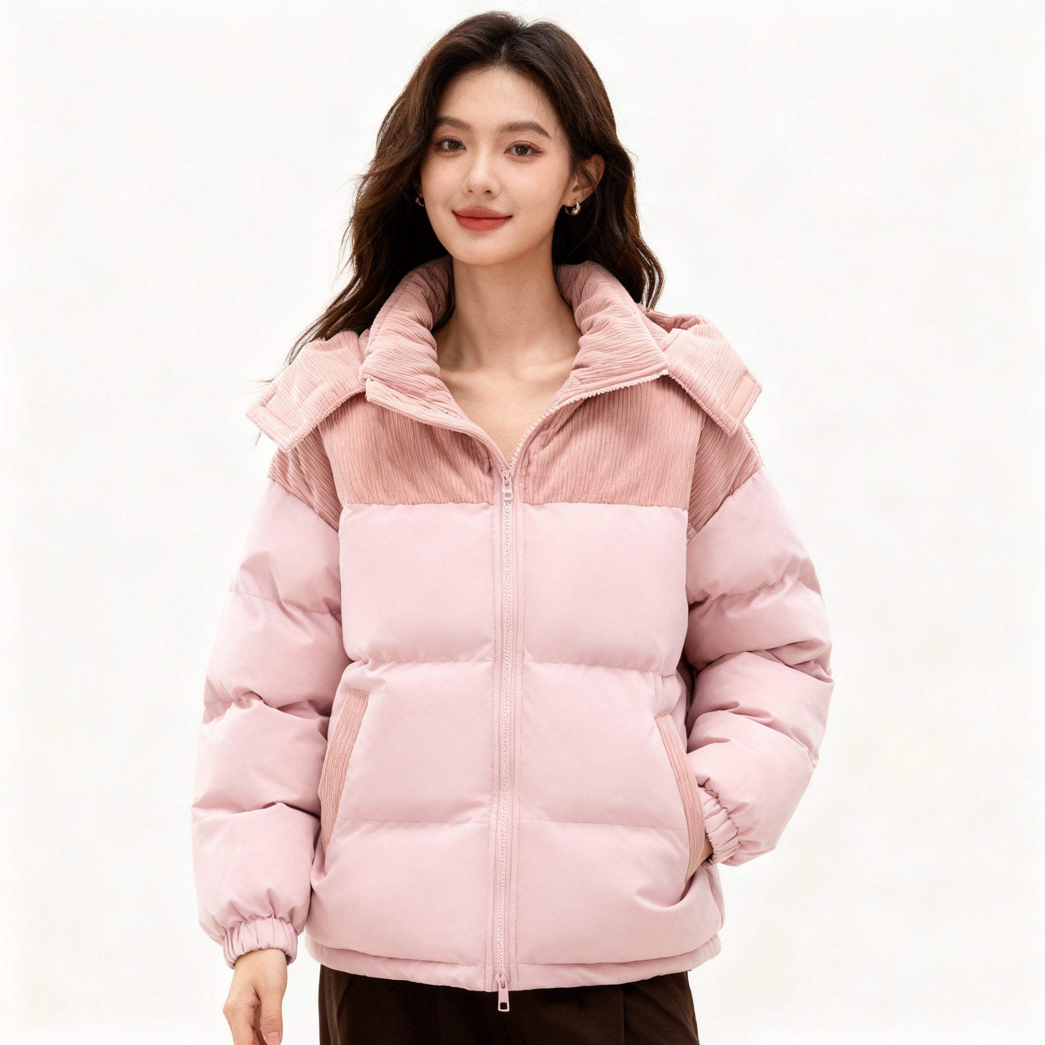 Damen Winter Pufferjacke - Verstellbare Kapuze mit Seitentaschen