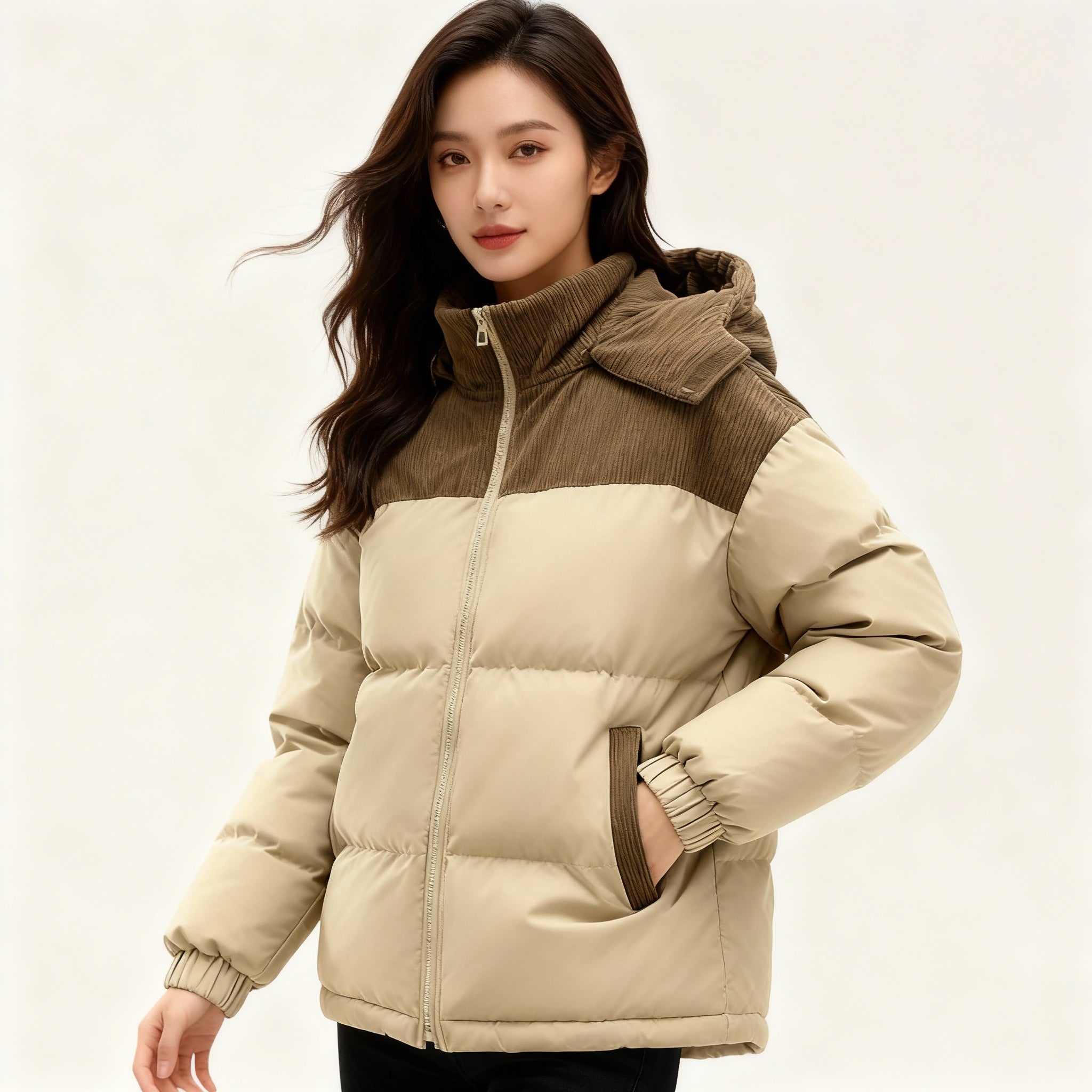 Damen Winter Pufferjacke - Verstellbare Kapuze mit Seitentaschen