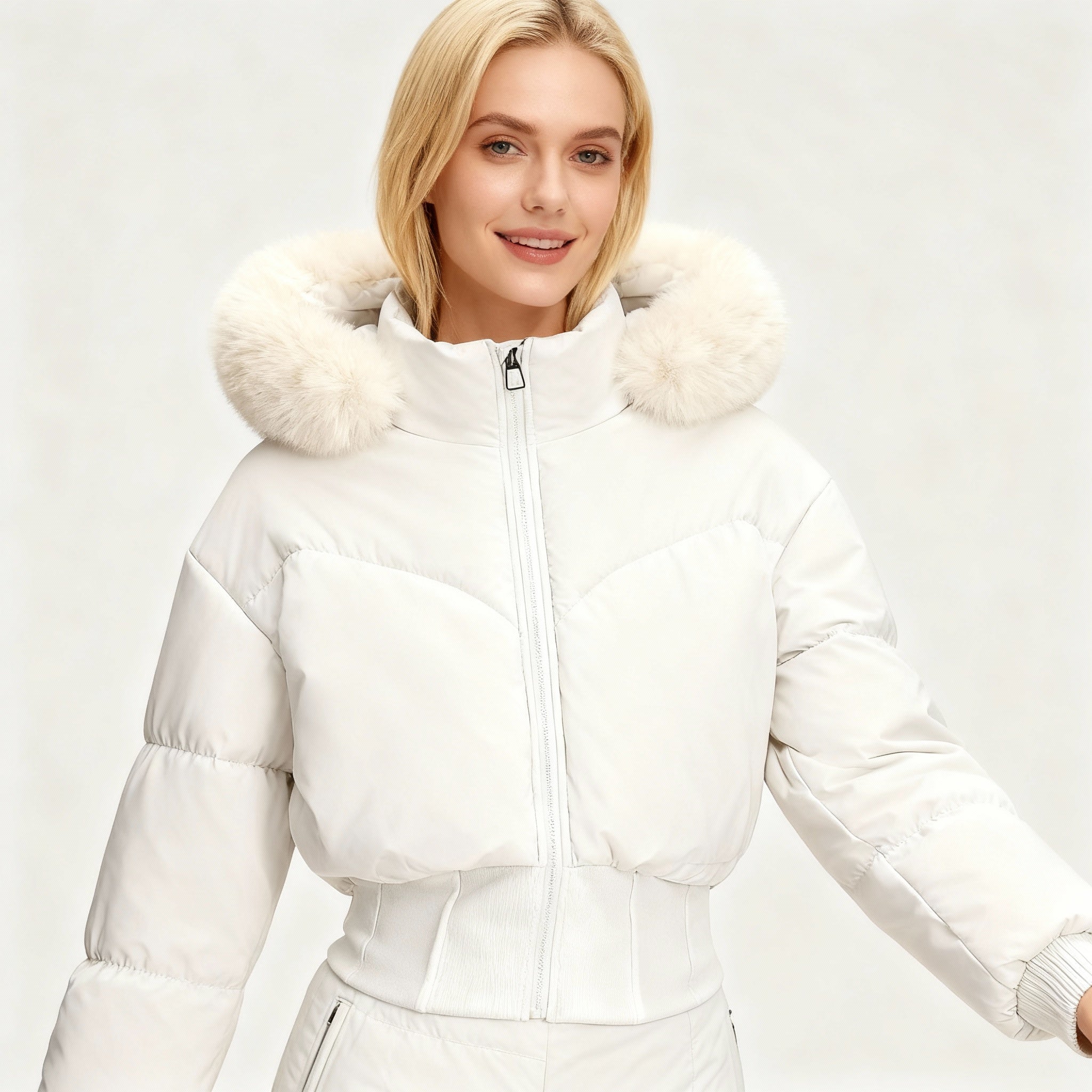 Damen Kurze Steppjacke – Puffer-Jacke mit Abnehmbarer Kapuze