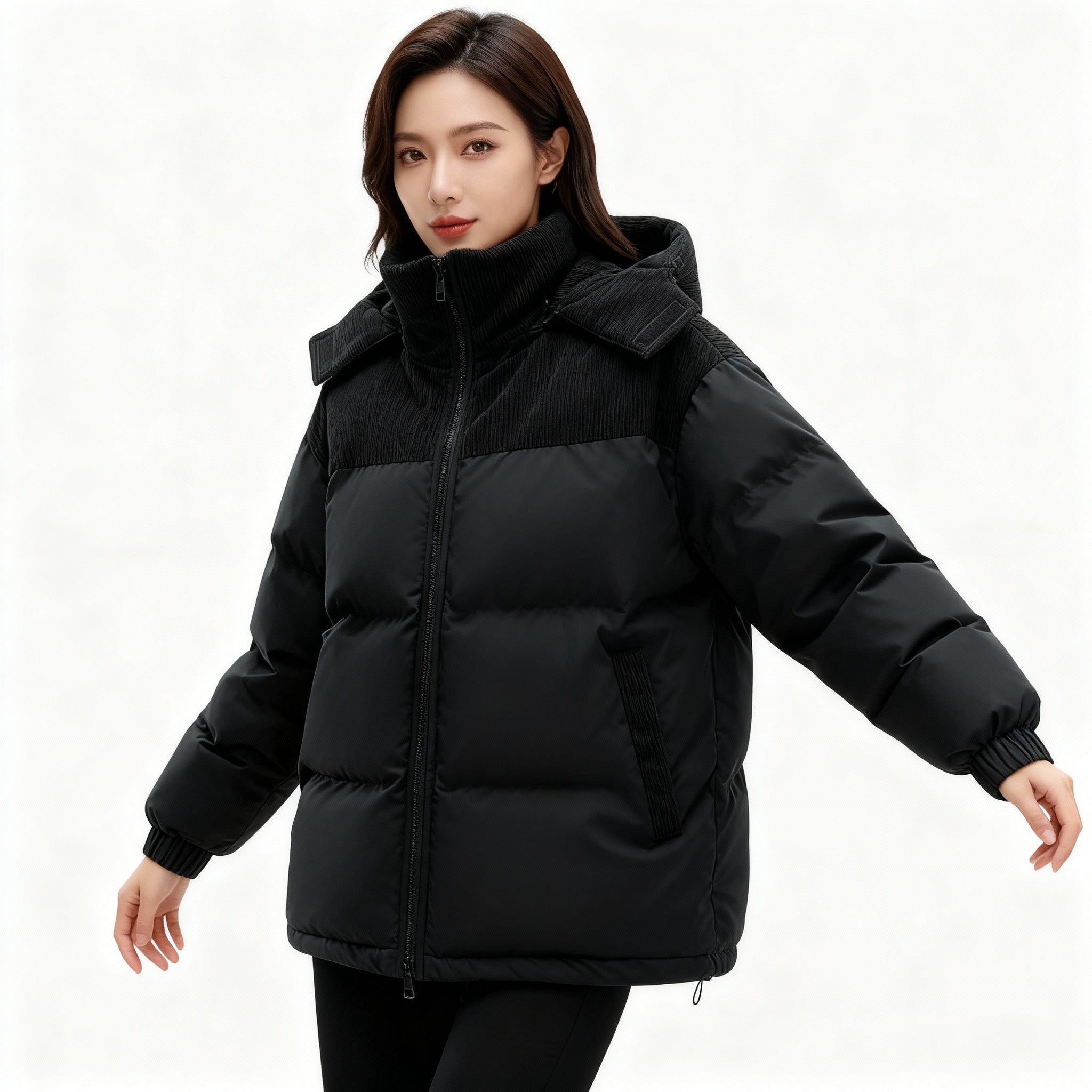 Damen Winter Pufferjacke - Verstellbare Kapuze mit Seitentaschen