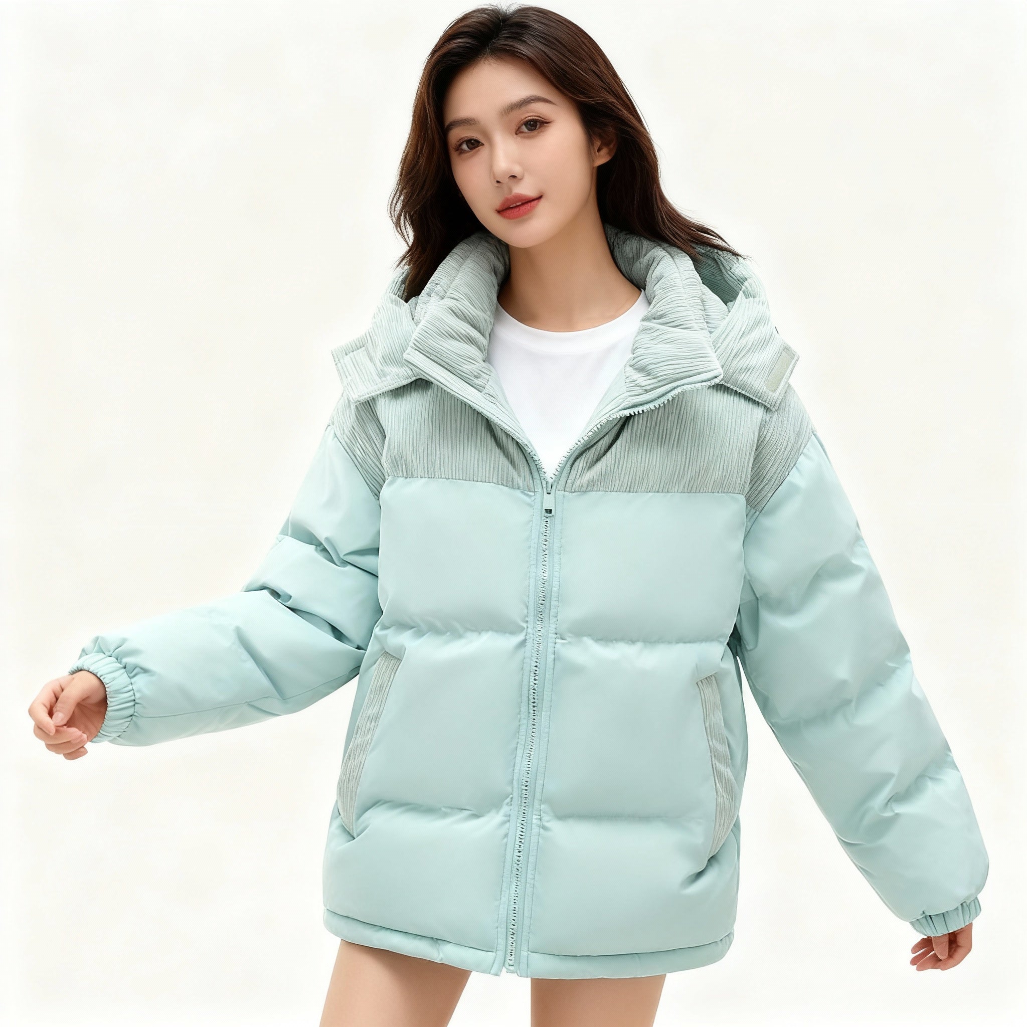 Damen Winter Pufferjacke - Verstellbare Kapuze mit Seitentaschen