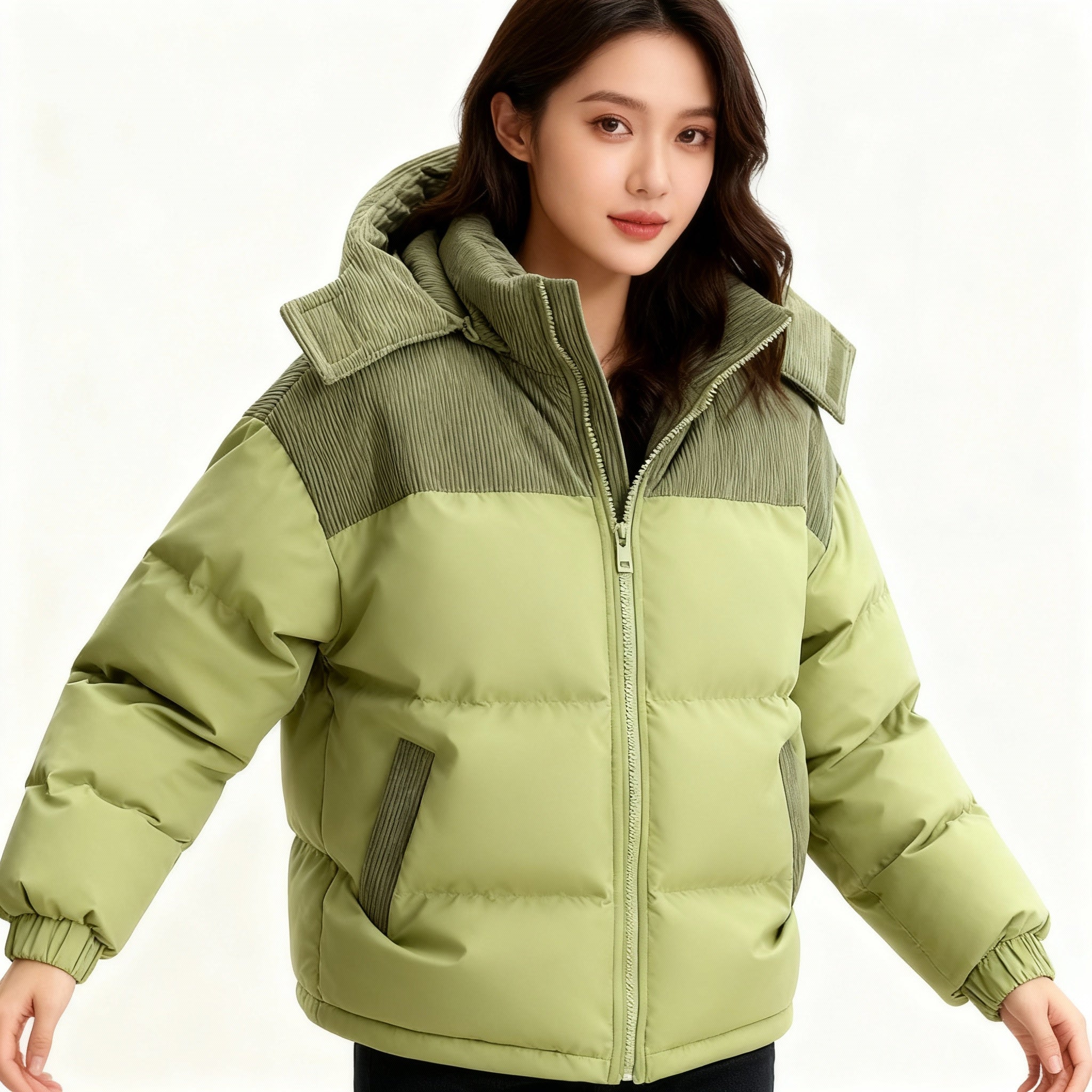 Damen Winter Pufferjacke - Verstellbare Kapuze mit Seitentaschen