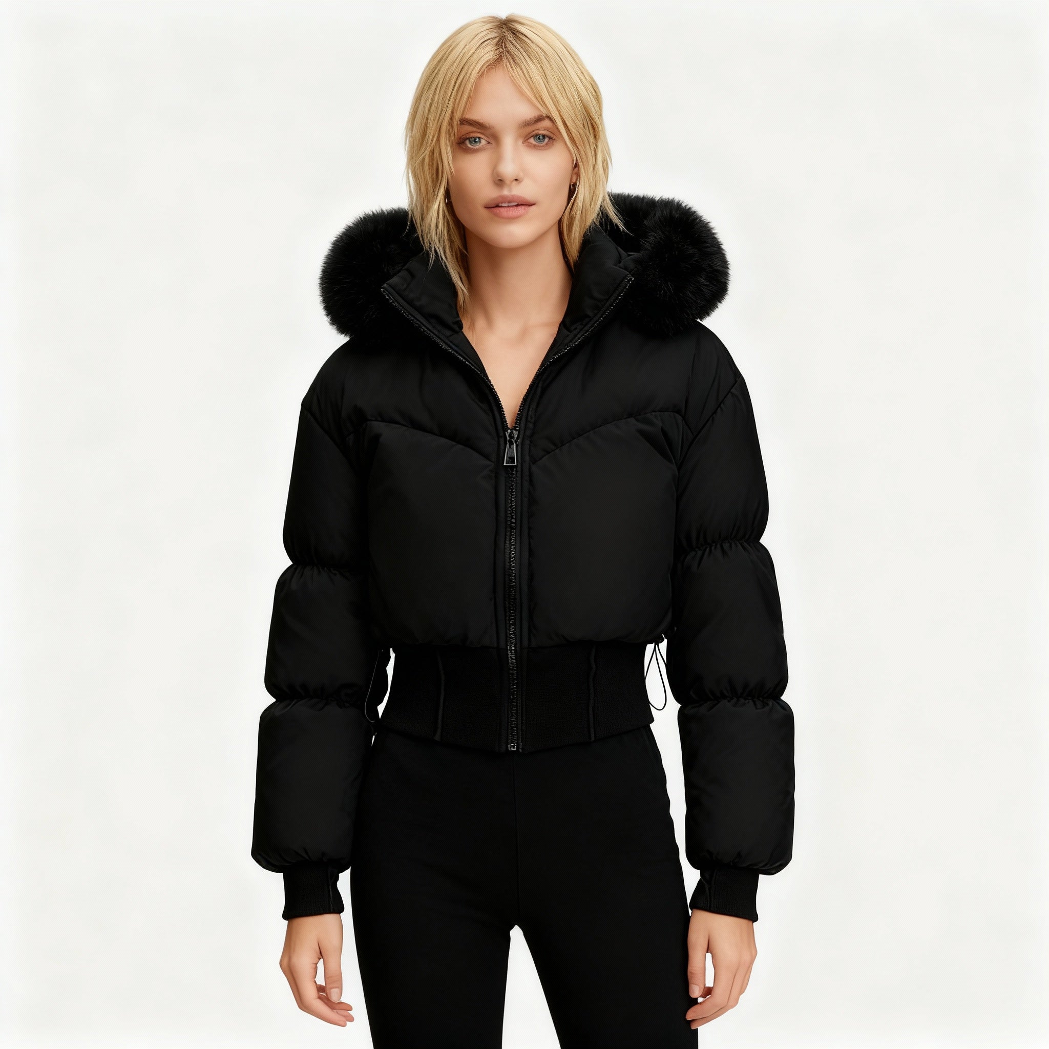 Damen Kurze Steppjacke – Puffer-Jacke mit Abnehmbarer Kapuze