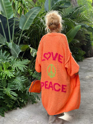 Damen Oversized Strickjacke - Liebe & Frieden Design
