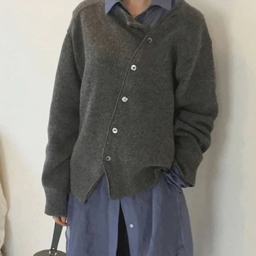 Damen Oversized-Strickjacke – Asymmetrische Knopfleiste