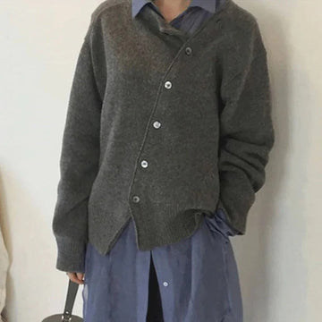 Damen Oversized-Strickjacke – Asymmetrische Knopfleiste