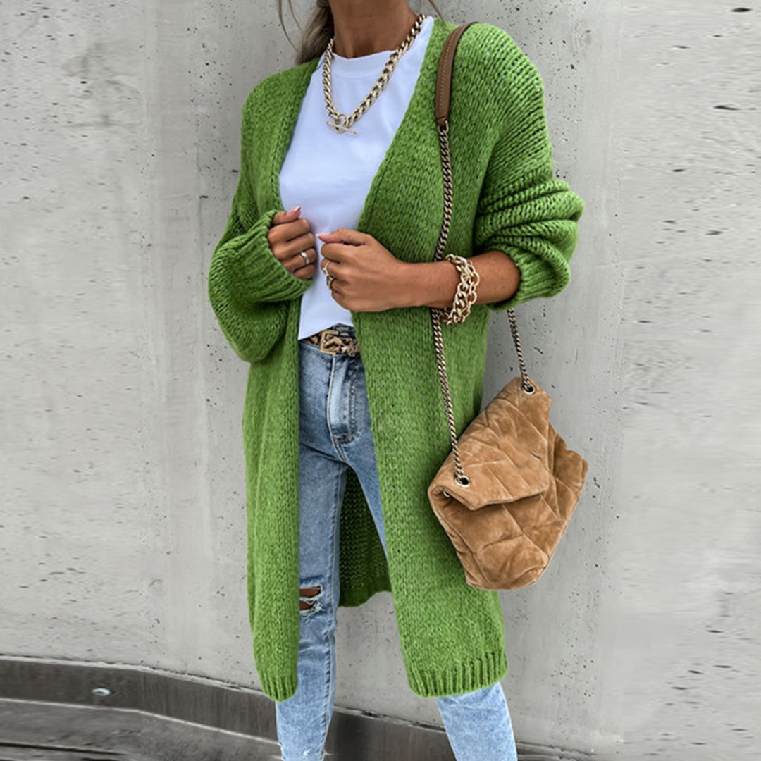 Damen Lange Strickjacke – Stil mit offener Vorderseite