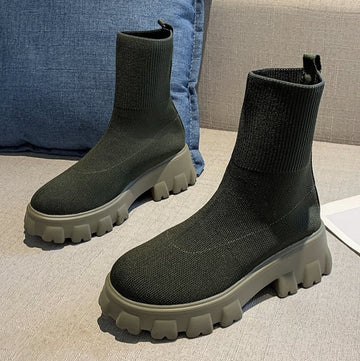 Damen Plateau-Stiefeletten - Bequeme Stretchy Passform