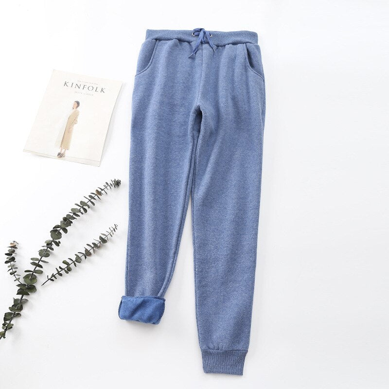 Women's thermal jogging pants - warm lined with drawstring