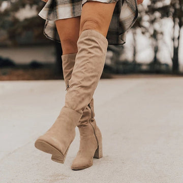 Damen Kniehohe Slouch Stiefel - Mit Blockabsatz