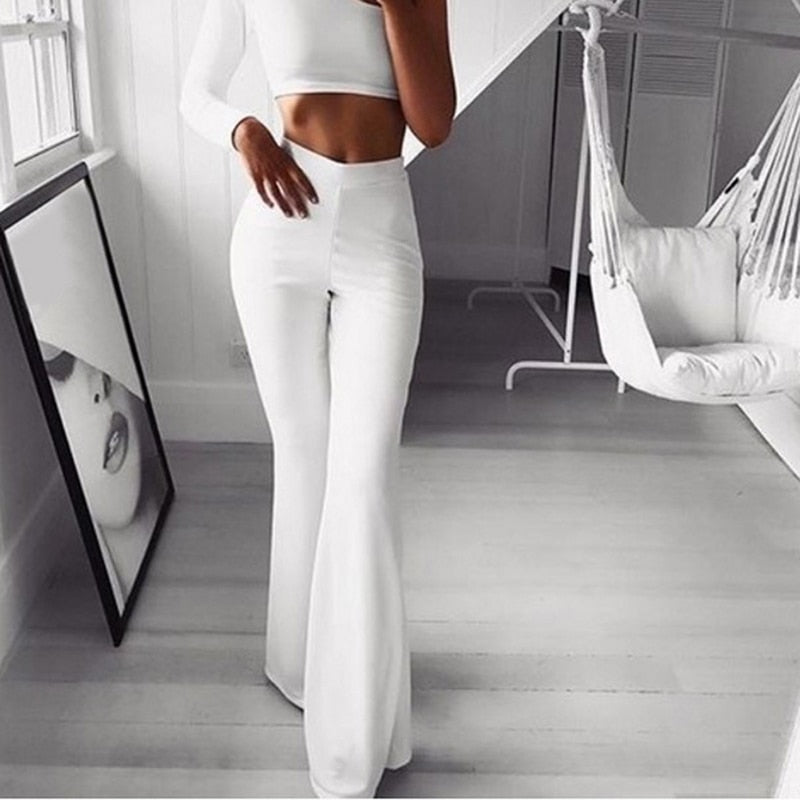 Women's High-Waist Flared Pants - Comfortable Stretchy Fit
