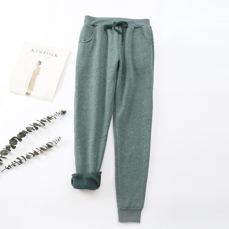 Women's thermal jogging pants - warm lined with drawstring