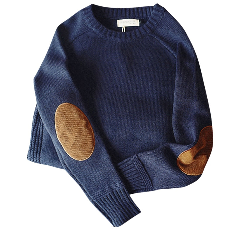 Herren Strickpullover mit Ellbogenflicken - Lockere Passform