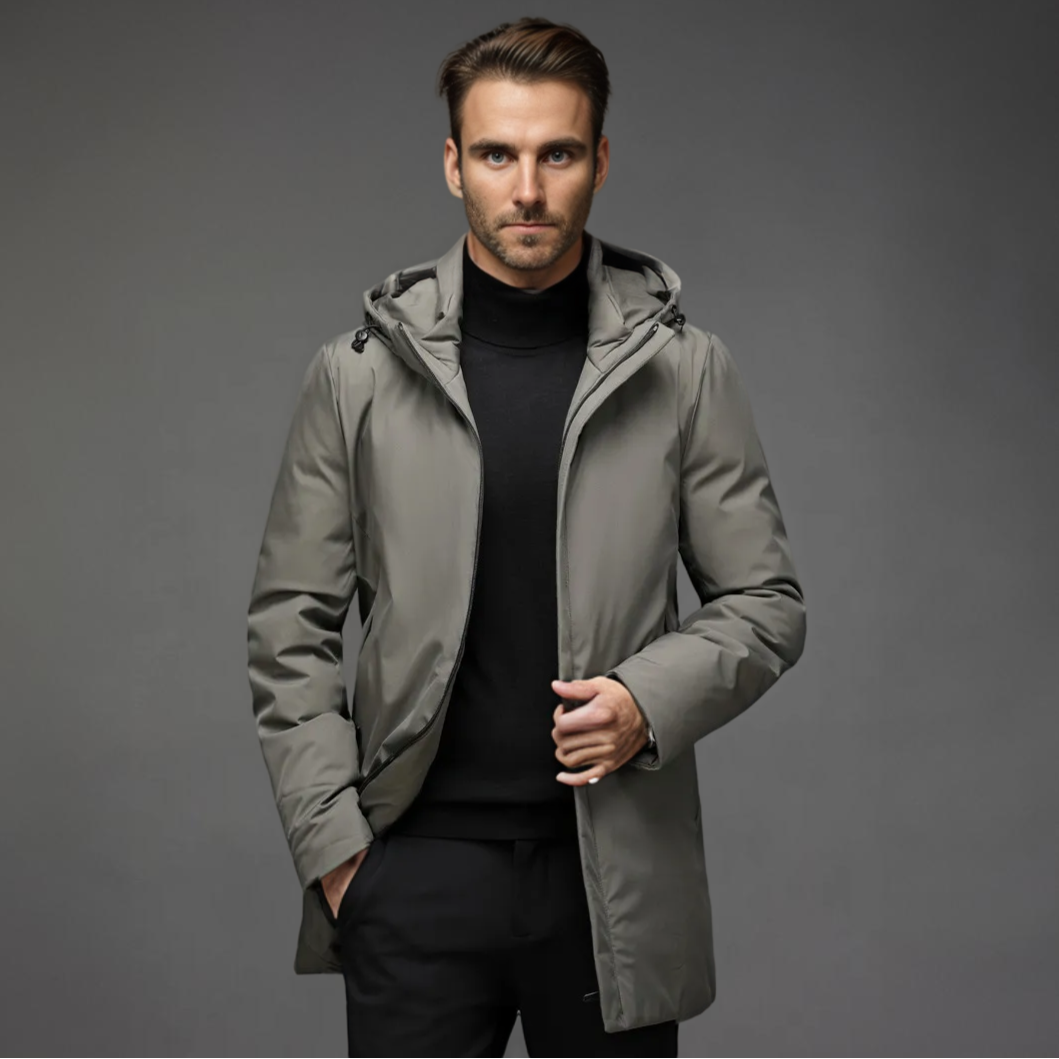 Herren Langer Winter Parka – Gefütterter Steppmantel mit Kapuze
