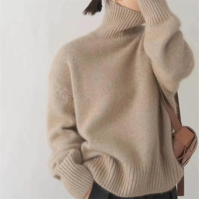 Women's Knitted Turtleneck Sweater - Cozy Oversize Fit