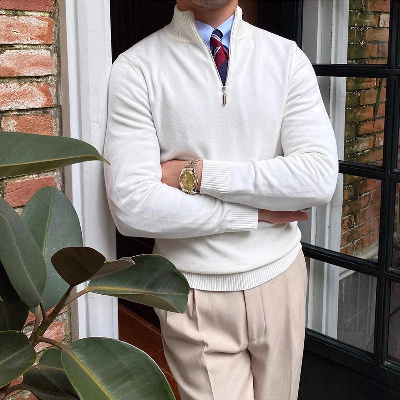 Herren Slim Fit Strickpullover – Halb-Reißverschluss mit Stehkragen