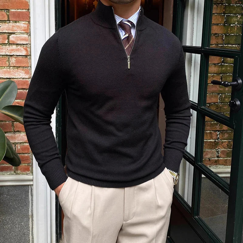 Herren Slim Fit Strickpullover – Halb-Reißverschluss mit Stehkragen