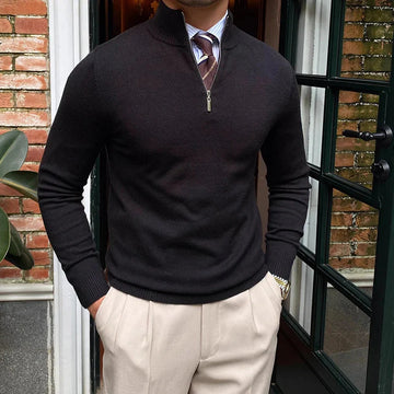 Herren Slim Fit Strickpullover – Halb-Reißverschluss mit Stehkragen