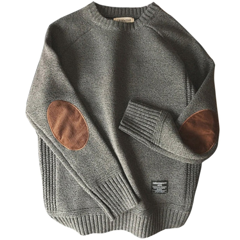 Herren Strickpullover mit Ellbogenflicken - Lockere Passform