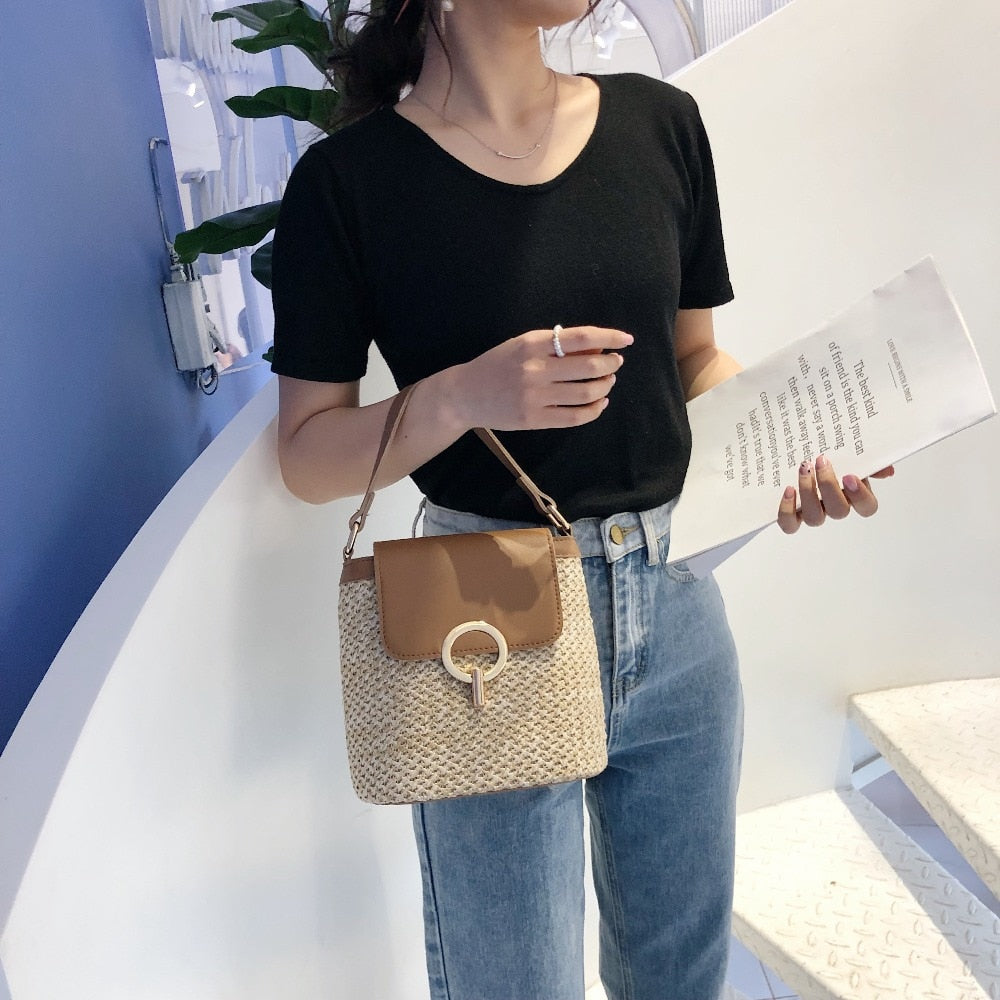 Damen Handtasche - Stroh Eimer Stil
