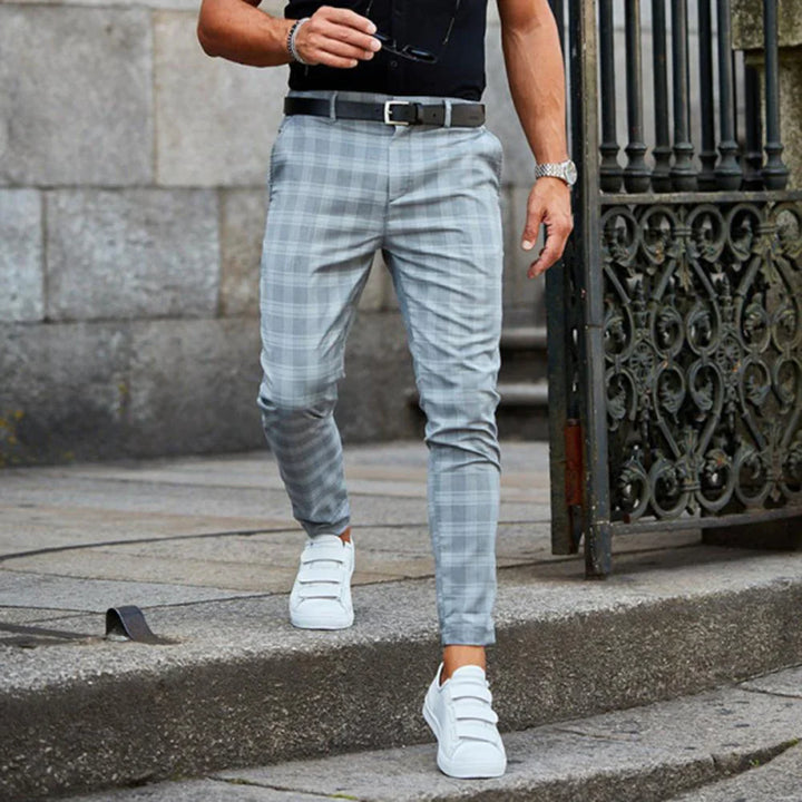 Men's Checked Work Pants - Slim Fit Ankle Pants