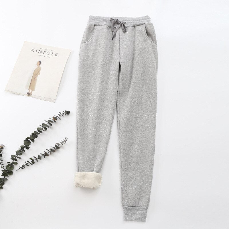 Women's thermal jogging pants - warm lined with drawstring