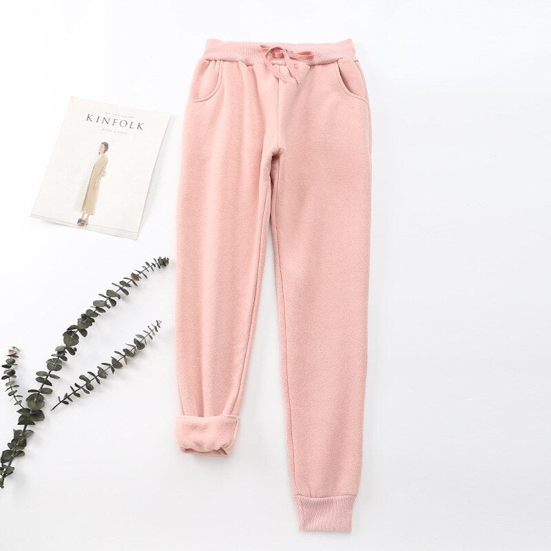 Women's thermal jogging pants - warm lined with drawstring