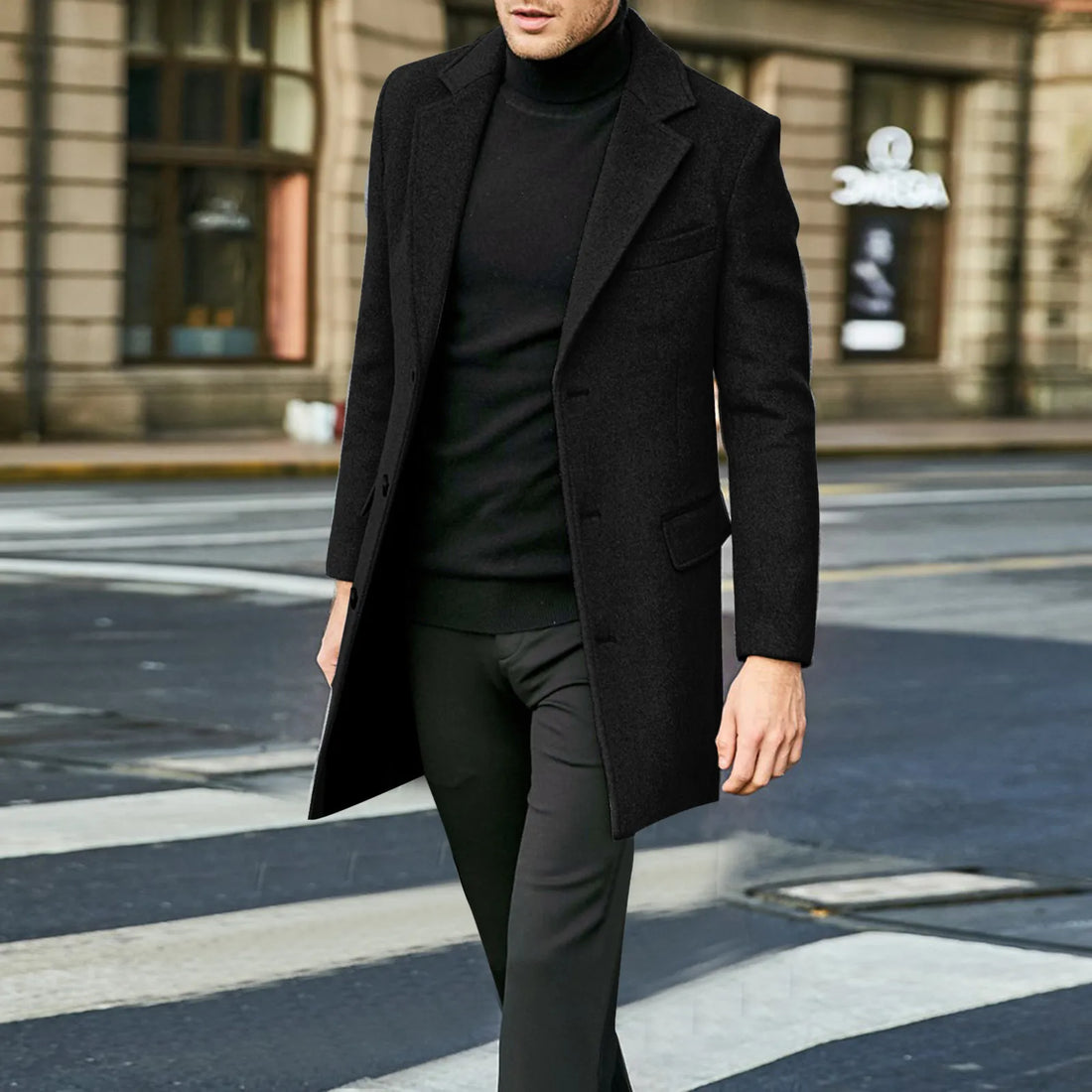 Men's Notch Lapel Tailored Coat - Single-Breasted & Slim Fit