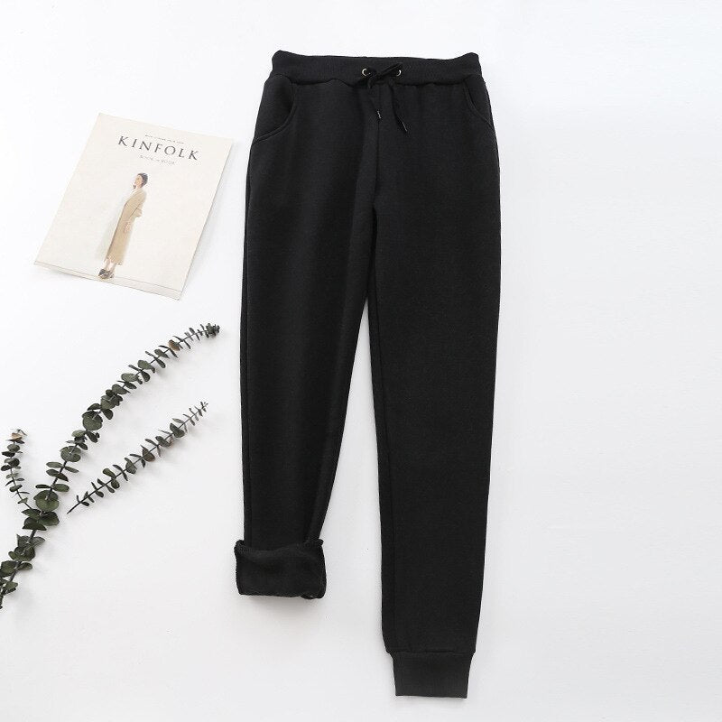Women's thermal jogging pants - warm lined with drawstring