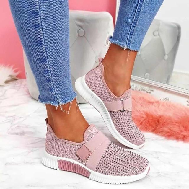 Damen Slip On Sneaker - Atmungsaktives Mesh mit elastischen Riemen