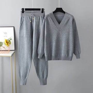 Schickes V-Ausschnitt-Pullover & Hosen-Set für Damen | Bianca